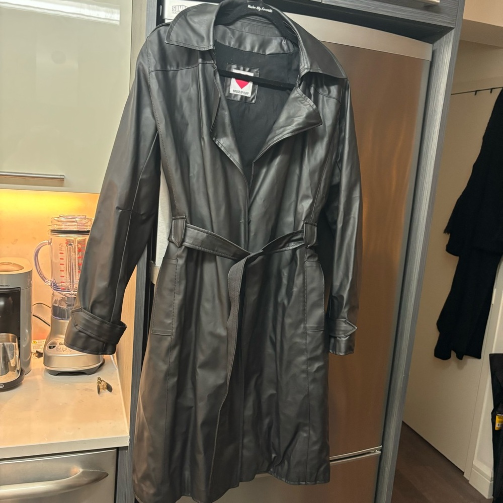 Black Faux Leather Trench Coat